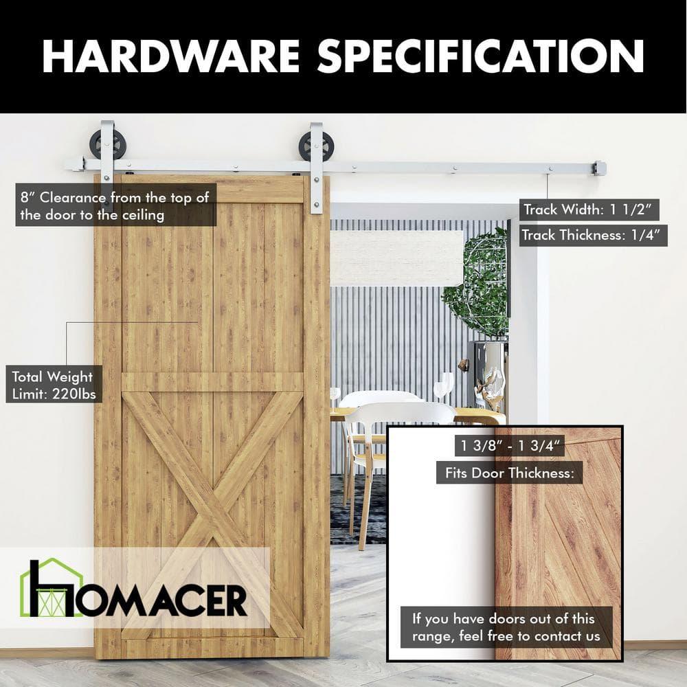 Homacer Brushed Nickel Sliding Barn Door Hardware Kit, for One/Single Door, 4ft Long Flat Track, Spoke Wheel Design Roller, Heavy Duty, for Interior & Exterior Use