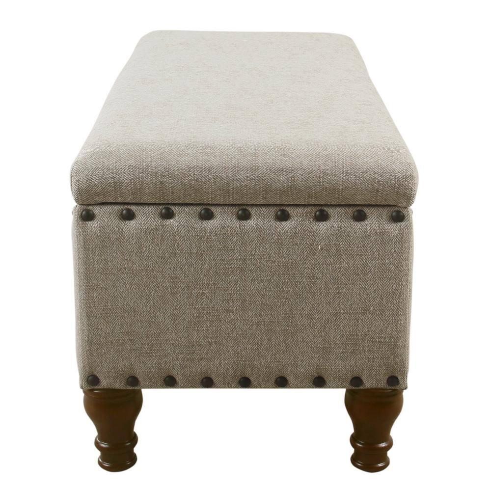 HomePop Large Storage Bench with Nailhead Trim - Taupe and Cream