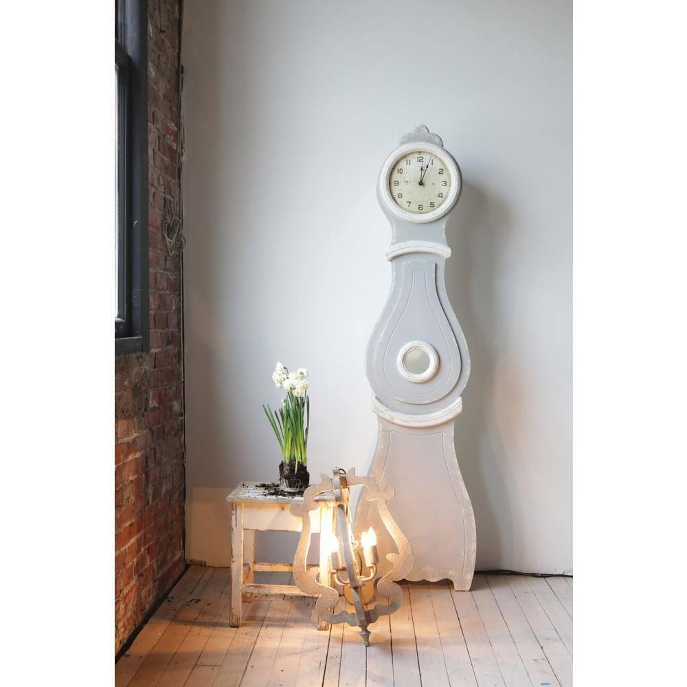 Distressed Gray Wood Grandfather Style Wall Clock