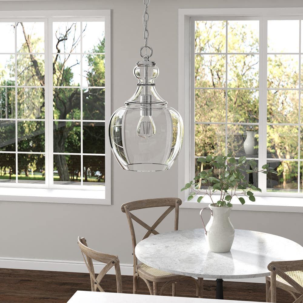 Evelyn&Zoe 11" Brushed Nickel Finish Metal/Glass Pendant