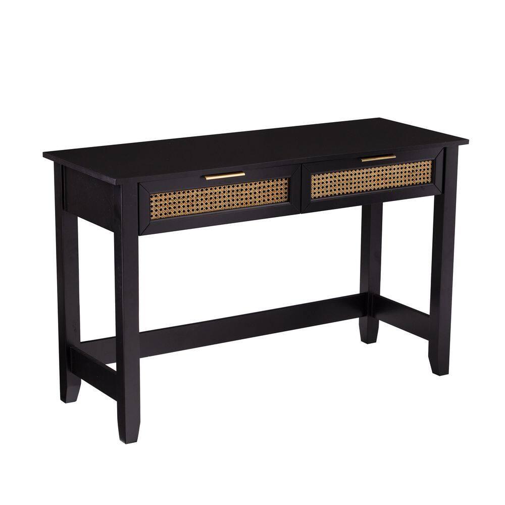 Chekshire Storage Console Black/Natural - Holly & Martin: Transitional Style, Metal Frame, Wood Top, Entryway Furniture with Drawer
