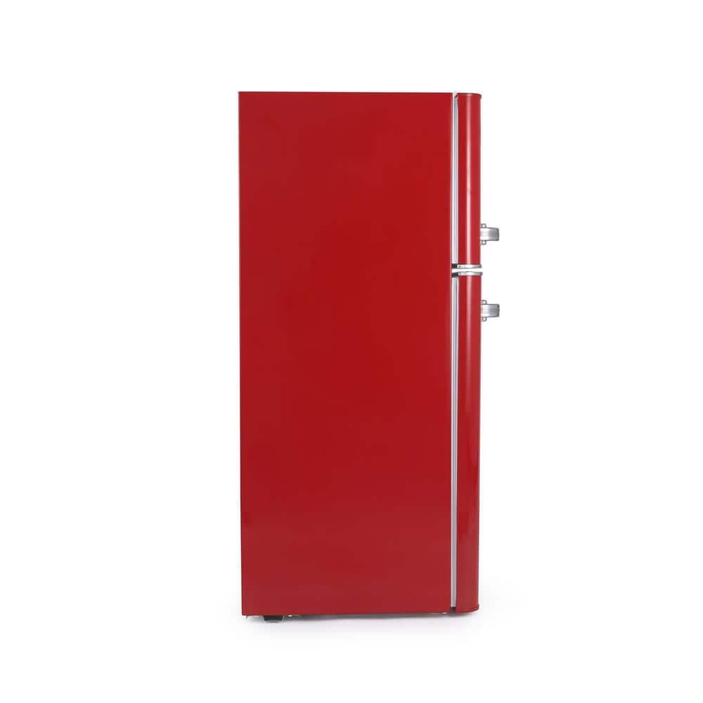 Retro Red Compact Refrigerator with True Freezer and Chrome Handles