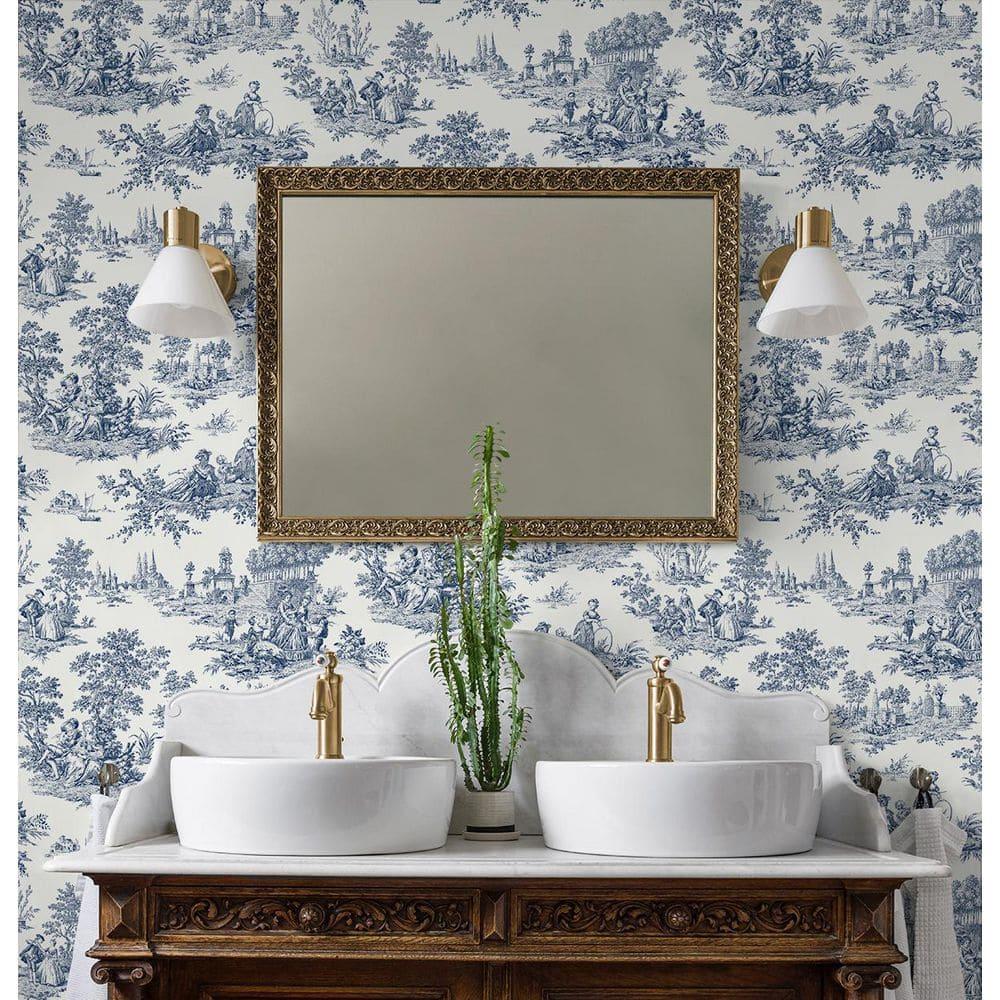 NextWall Blue Bell Chateau Toile Peel and Stick Wallpaper