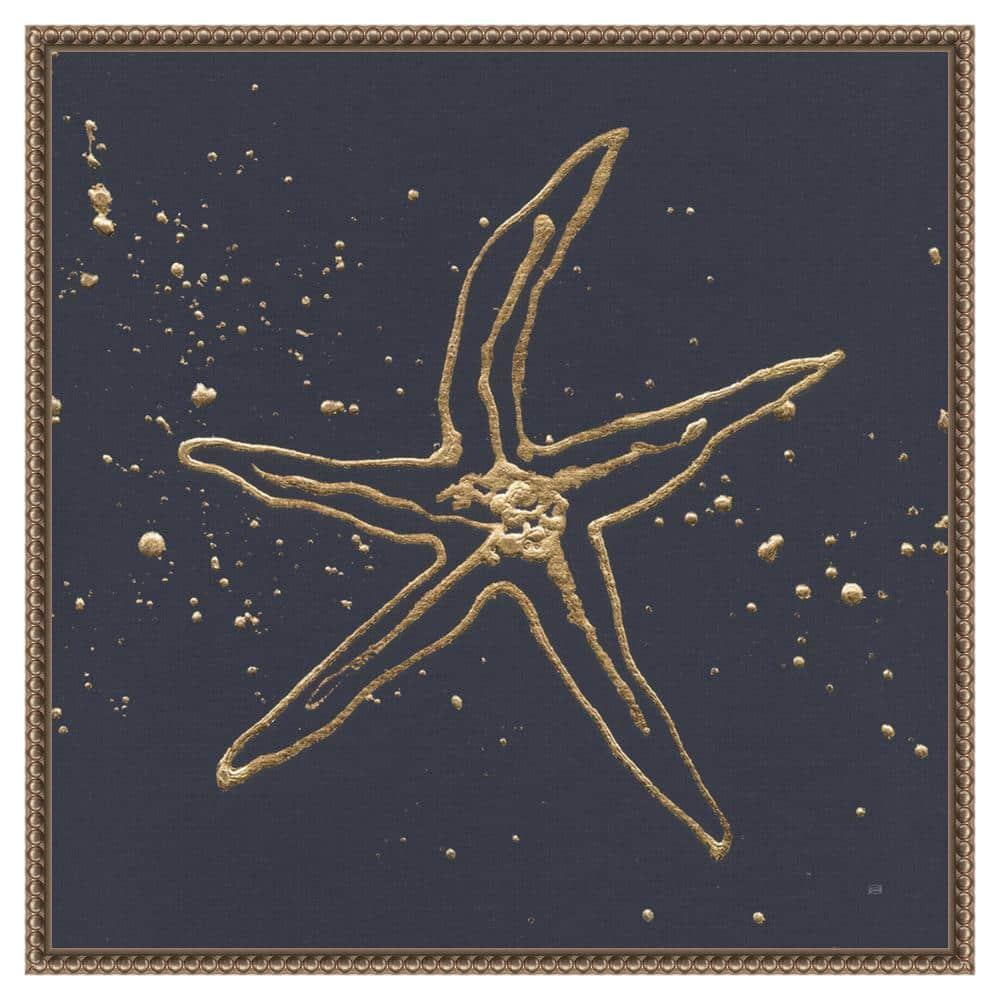 22"x22" Gold Starfish II by Chris Paschke Framed Canvas Wall Art Print Bronze - Amanti Art: Modern Nautical Lithograph, Polystyrene Frame