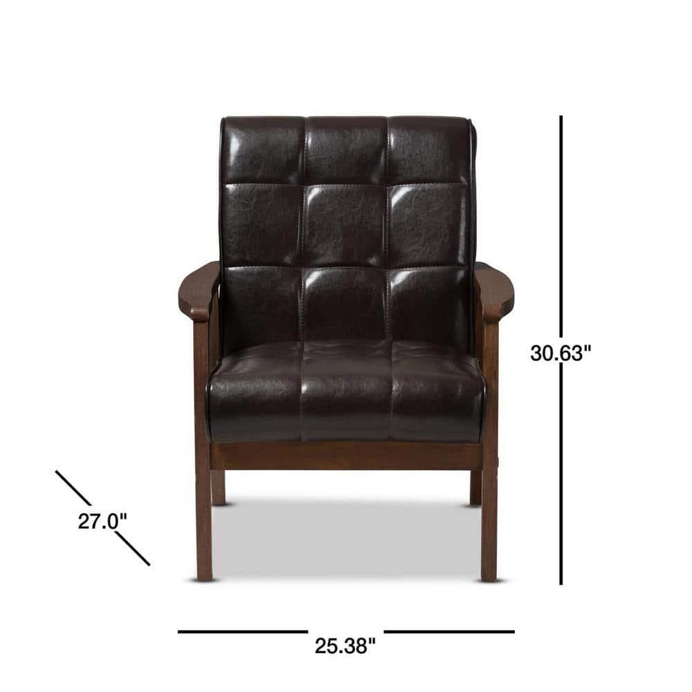 Baxton Studio Mid-Century Masterpieces Club Chair Brown: Upholstered Polyester, Wood Frame, Spot Clean