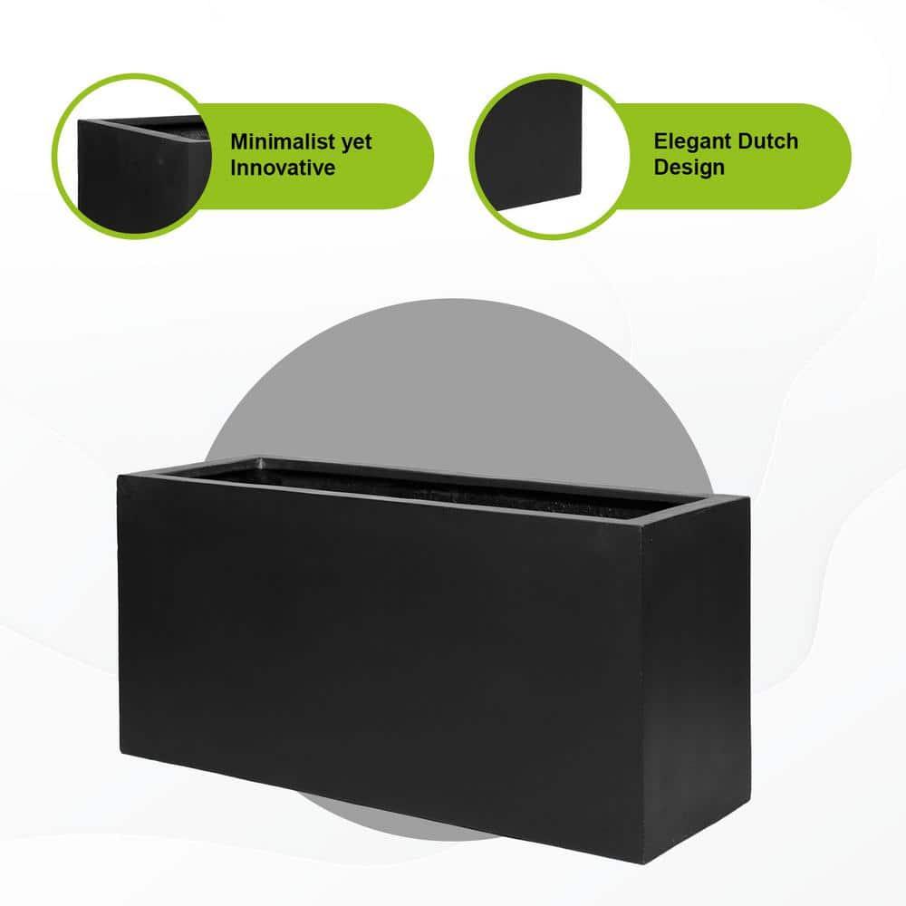 Pottery Pots USA Inc. Pottery Pots Jort Small Fiberstone Indoor Outdoor Modern Rectangle Planter, 16 Inch Tall Black 32"