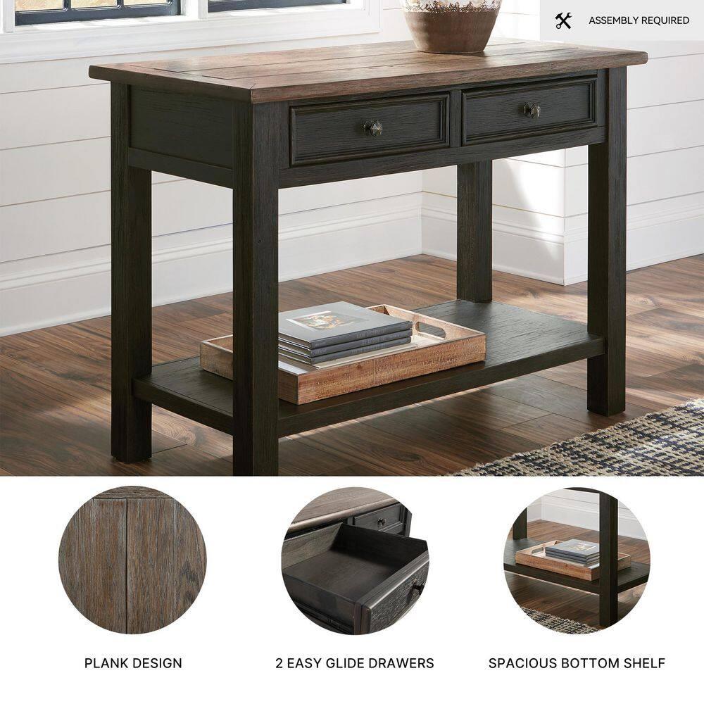 Tyler Creek Sofa/Console Table Grayish Brown/Black - Signature Design by Ashley: Mid-Century Modern with Open Shelf, Storage Drawer