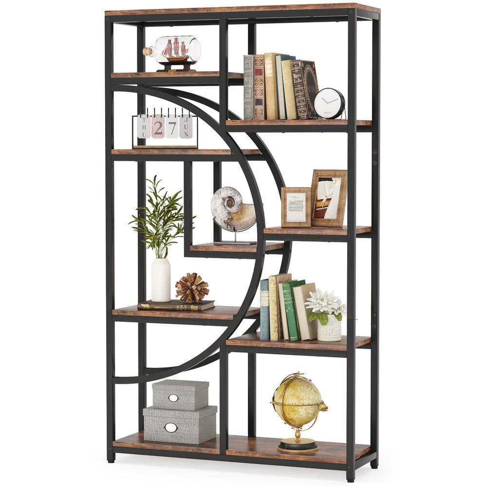 Hommoo Industrial Bookshelf Bookcase with 8 Open Storage Shelf Rustic Brown & Black