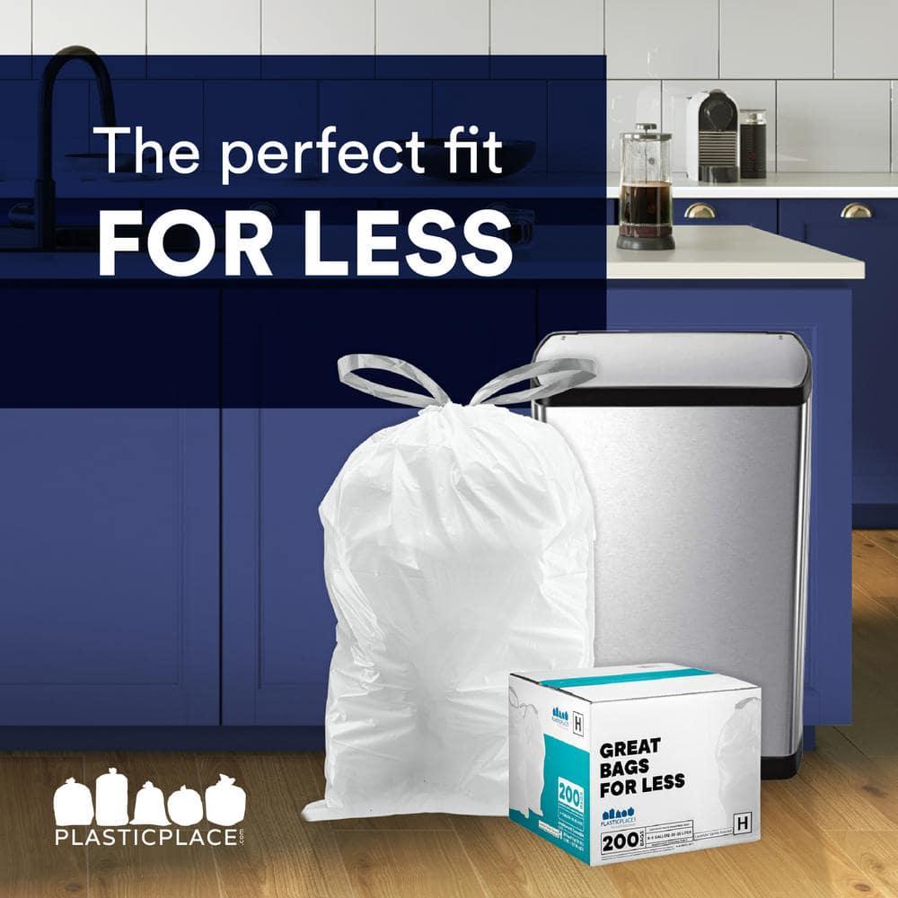 Plasticplace White Trash Bags Compatible with simplehuman Code E (100 Count) 5.2 Gallon / 20 Liter 18.75" x 20