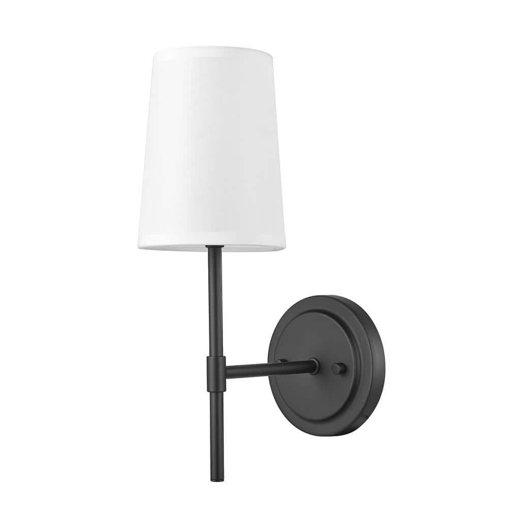 1-Light Clarissa Wall Sconce Matte Black with Fabric Shade White - Globe Electric: ETL Listed, Linen Shade, Metal Body