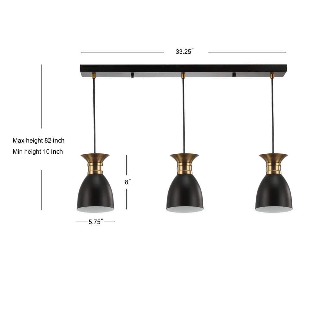 Edison 33.25" Linear 3-Light Metal Linear LED Pendant, Black/Brass Gold