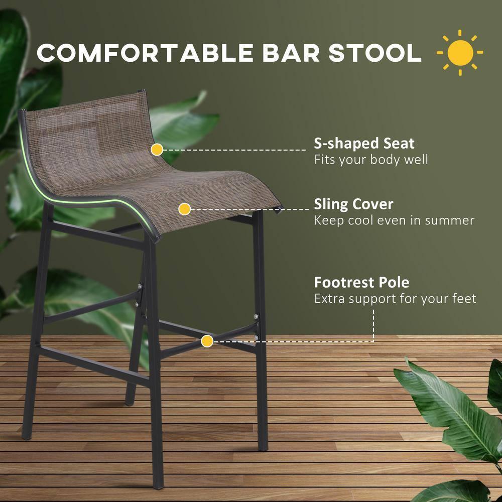 Outsunny 3 Piece Bar Height Outdoor Bistro Set for 2, Round Patio Pub Table 2 Bar Chairs with Comfortable Design & Durable Build, Tan