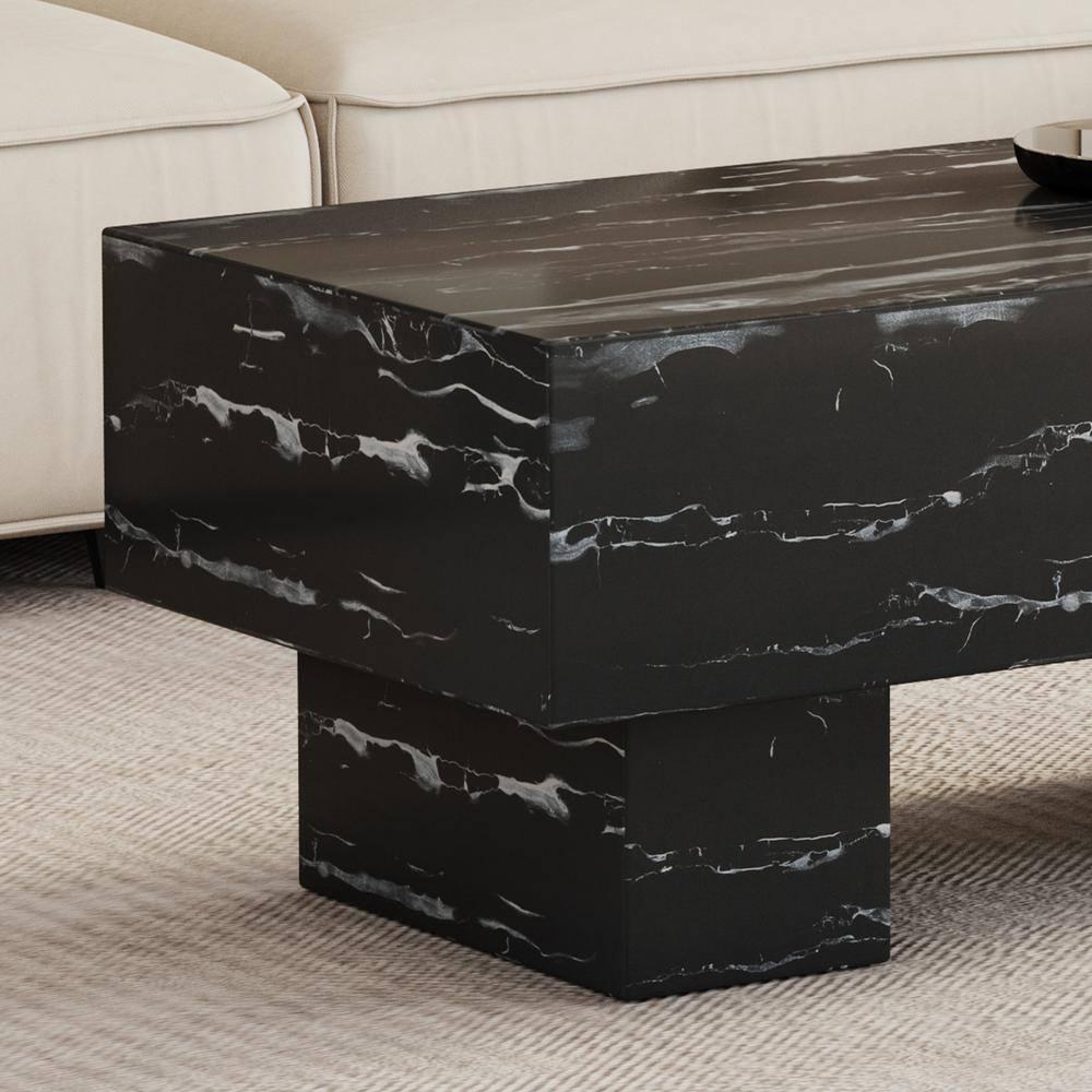 43" Marble White Cool Coffee Table for Living Room,Rectangular Contemporary Center Table for Waiting Area,Black