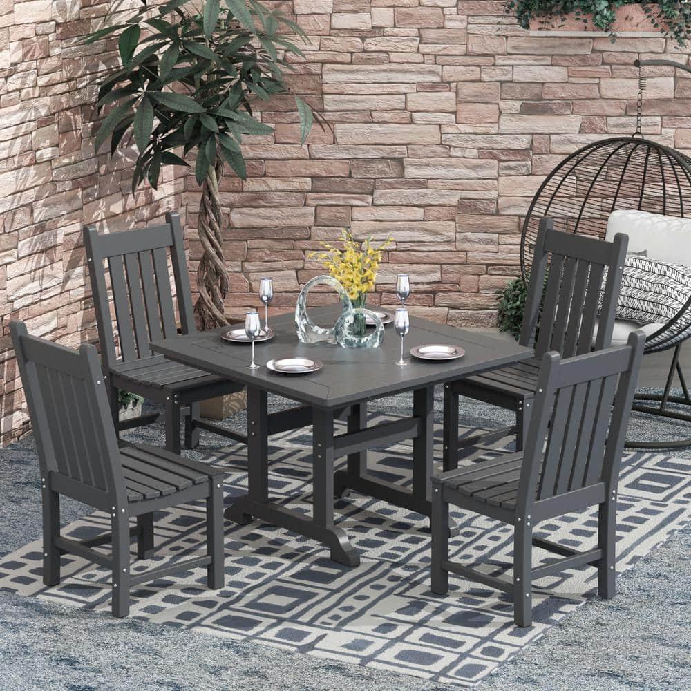 WestinTrends Malibu Classic Outdoor Dining Chairs, All Weather Poly Lumber Adirondack Patio Chairs Restaurant Bistro Chairs Support 350 LBS, Arched Backrest and Curved Seat for Comfort, Gray