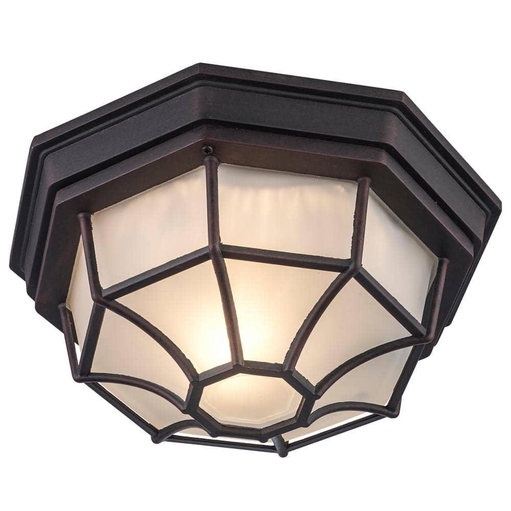 Trans Globe Lighting 40582 Wagon Wheel 1 Light Outdoor Flush Mount Ceiling Fixture - Rust