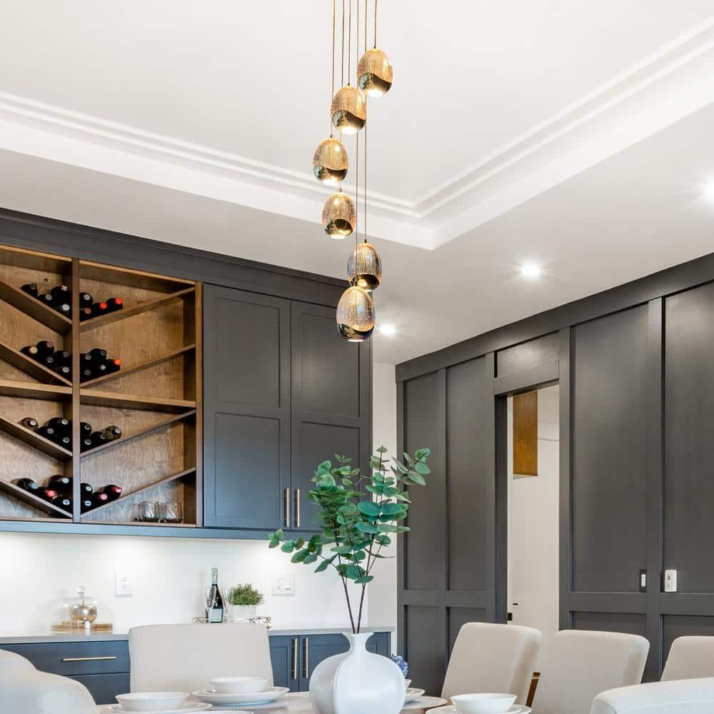 VONN Lighting Venezia 7-Light Pendant Height Adjustable ETL Certified LED Teardrop Chandelier, Globe Glass Shades