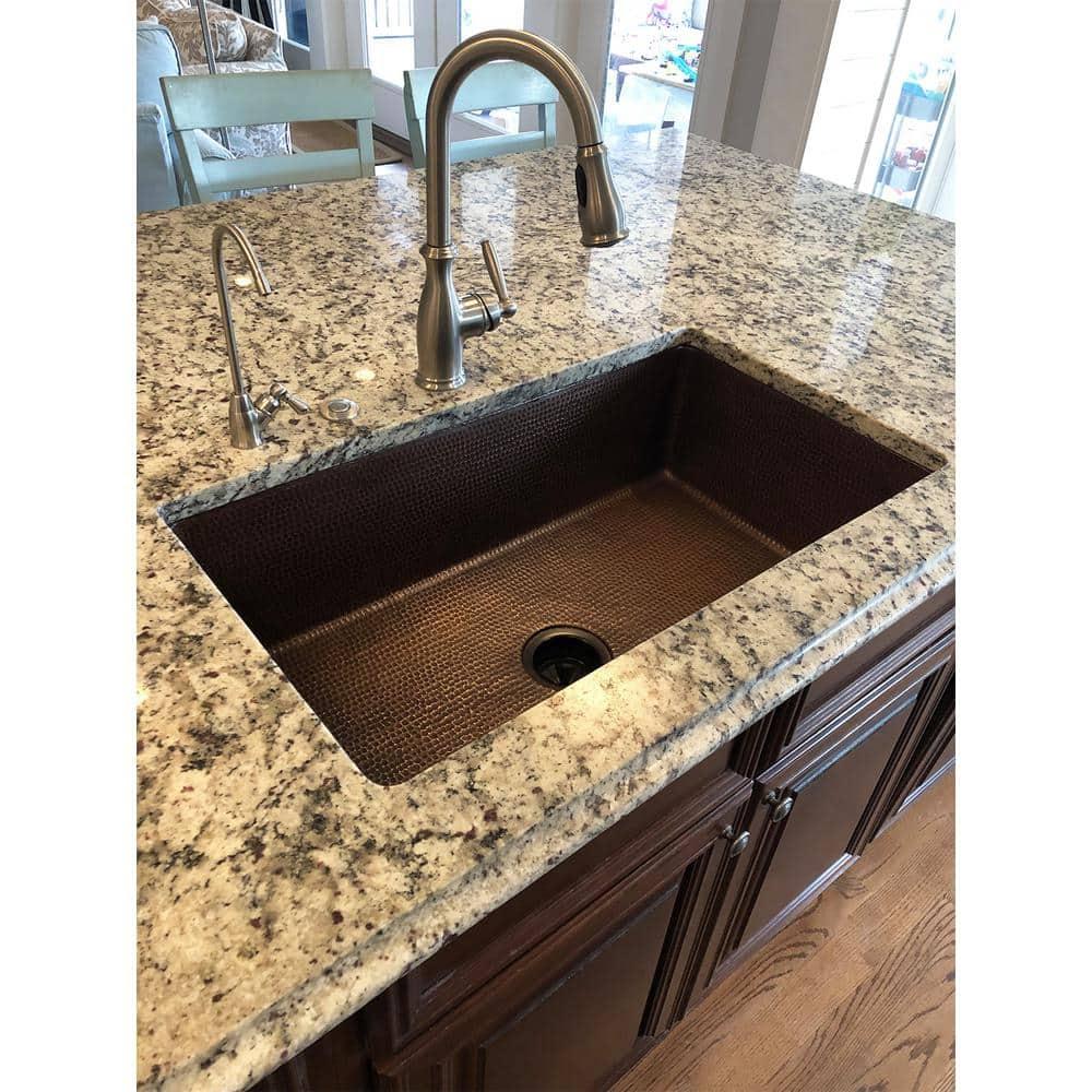 33" Antique Hammered Copper Kitchen Single Basin Sink with Matching Drain and Accessories