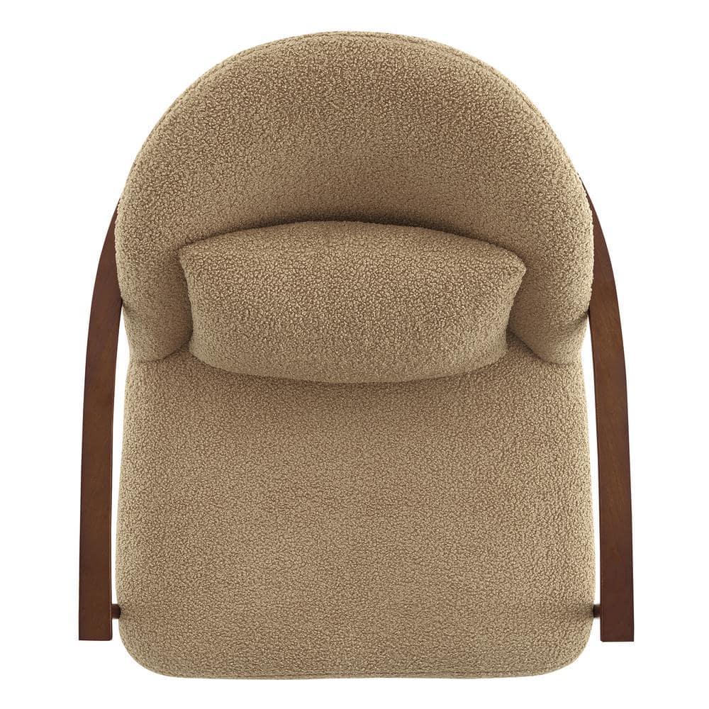 Quiteria Camel Fabric Accent Chair with Solid Wood and Metal Frame