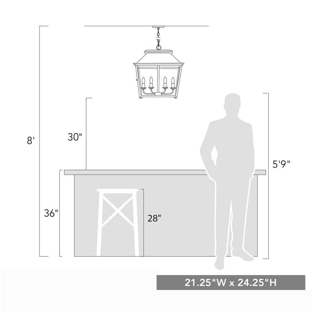 Golden Lighting Abingdon 4-Light Pendant in Antique Black Iron with Clear Glass