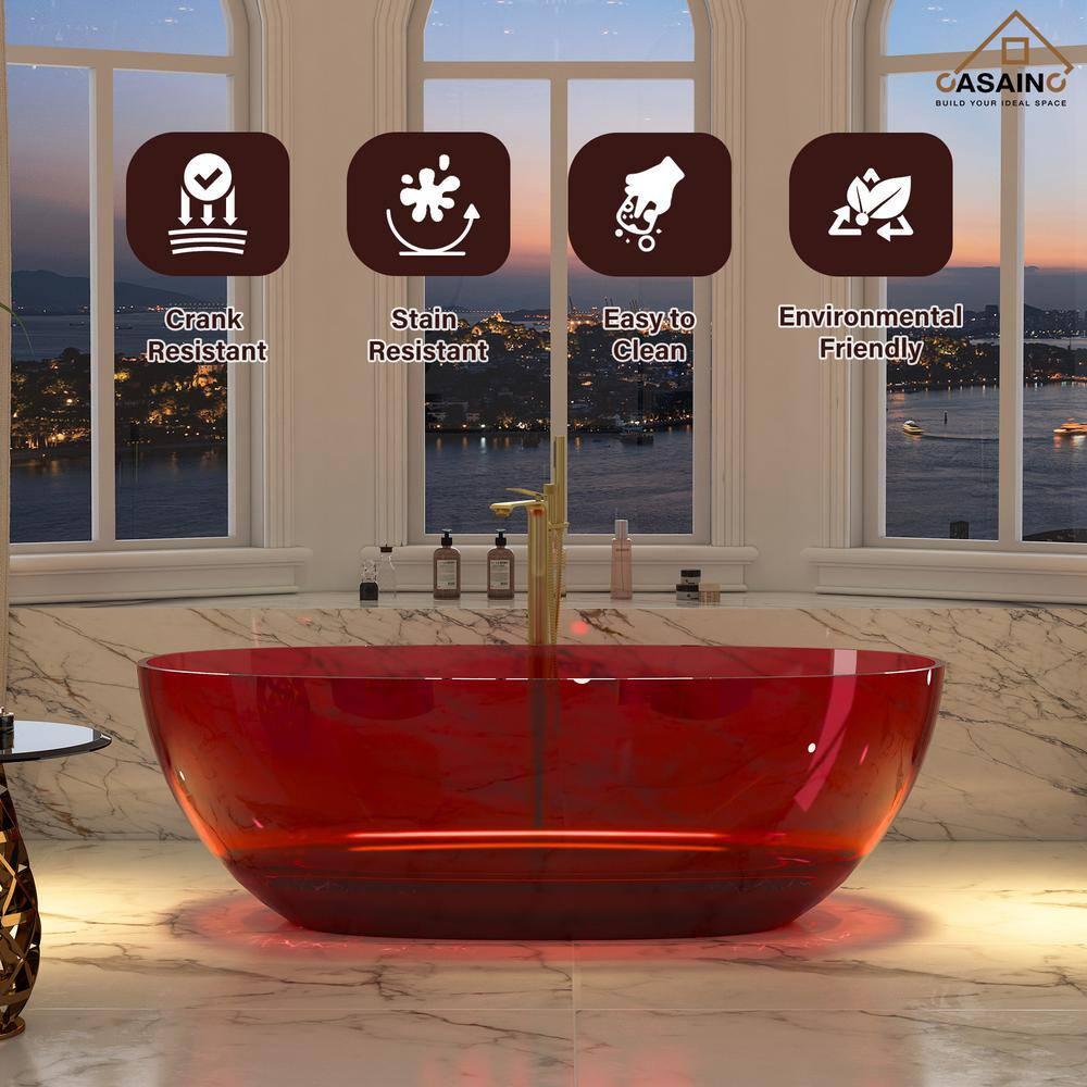 67'' x 30'' Runway Semi Transparent Resin Freestanding Soaking Bathtub