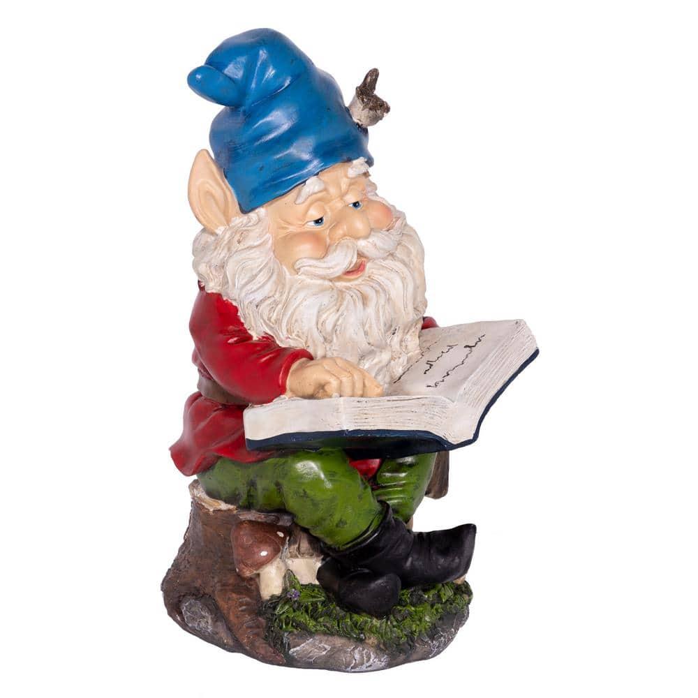 Alpine Corporation 14" Tall Outdoor Garden Gnome Reading a Book Yard Statue Decoration