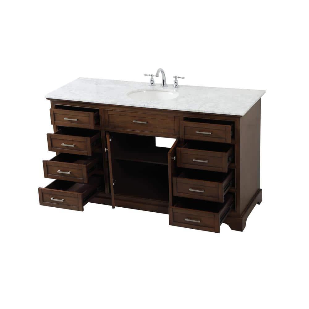 Elegant Decor Americana 60" Metal MDF Marble Single Bathroom Vanity in Teak