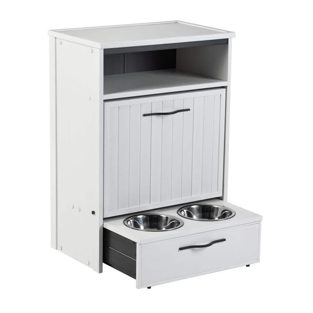 New Age Pet® ECOFLEX® Dog Food Pantry with Double Stainless Steel Bowls - Durable Composite, Includes 2x 32oz Bowls, Storage for 25 lbs of Dog Food, Easy Assembly, Moisture Resistant