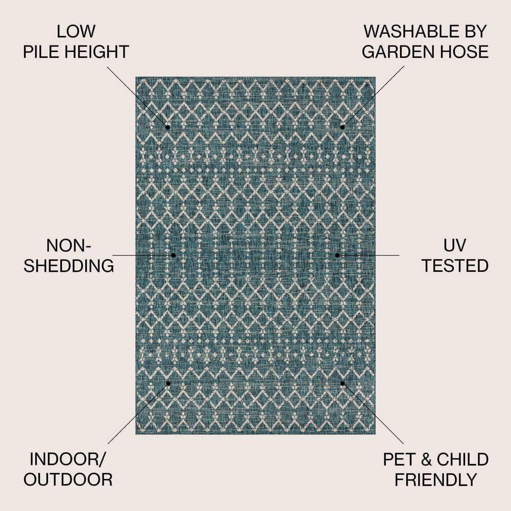 5'x8' Ourika Moroccan Geometric Textured Weave Indoor/Outdoor Area Rug, Teal/Gray - JONATHAN Y