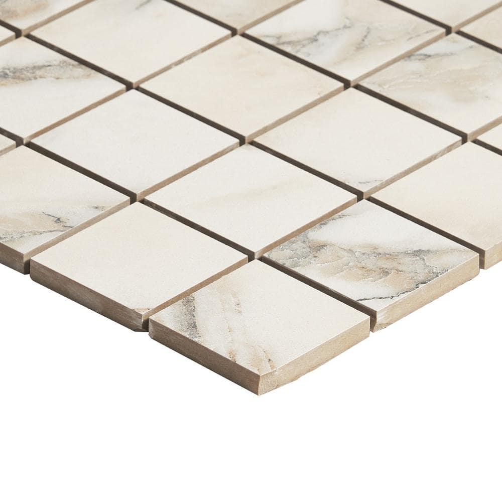 Saroshi Calacatta Rustico 11.81 in. x 11.81 in. Matte Porcelain Floor and Wall Mosaic Tile (0.96 sq. ft./Each)