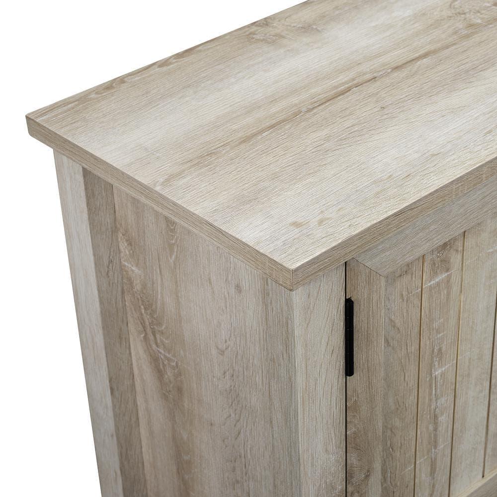 Transitional Grooved-Door 58" White Oak TV Stand with Cabinet