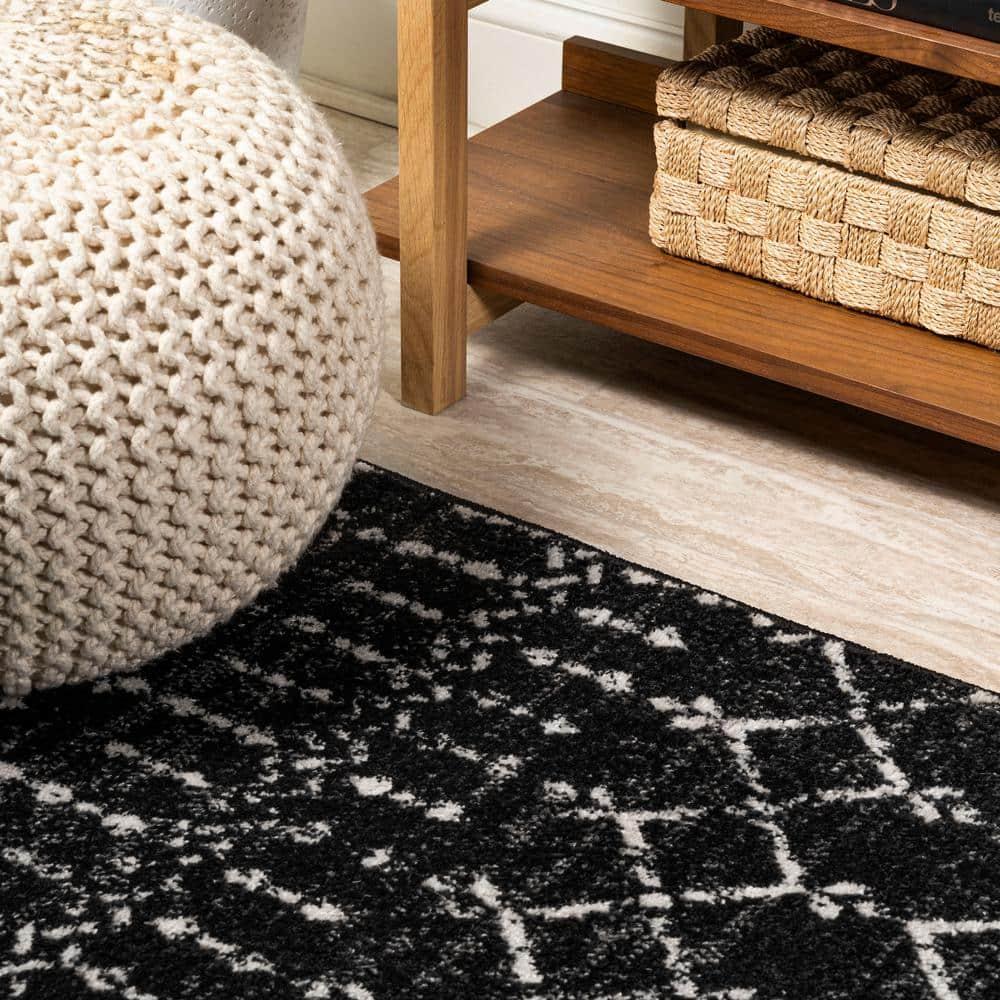 JONATHAN Y Moroccan HYPE Boho Vintage Diamond Black/Ivory 5' Square Area Rug