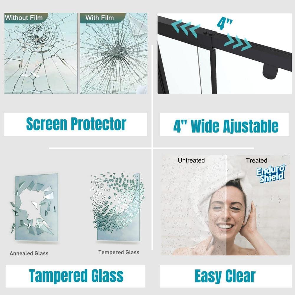 Waterpar WP1683871MB 38-42 in. W x 71 in. H Pivot Swing Semi-Frameless Shower Door With Clear Tempered Glass