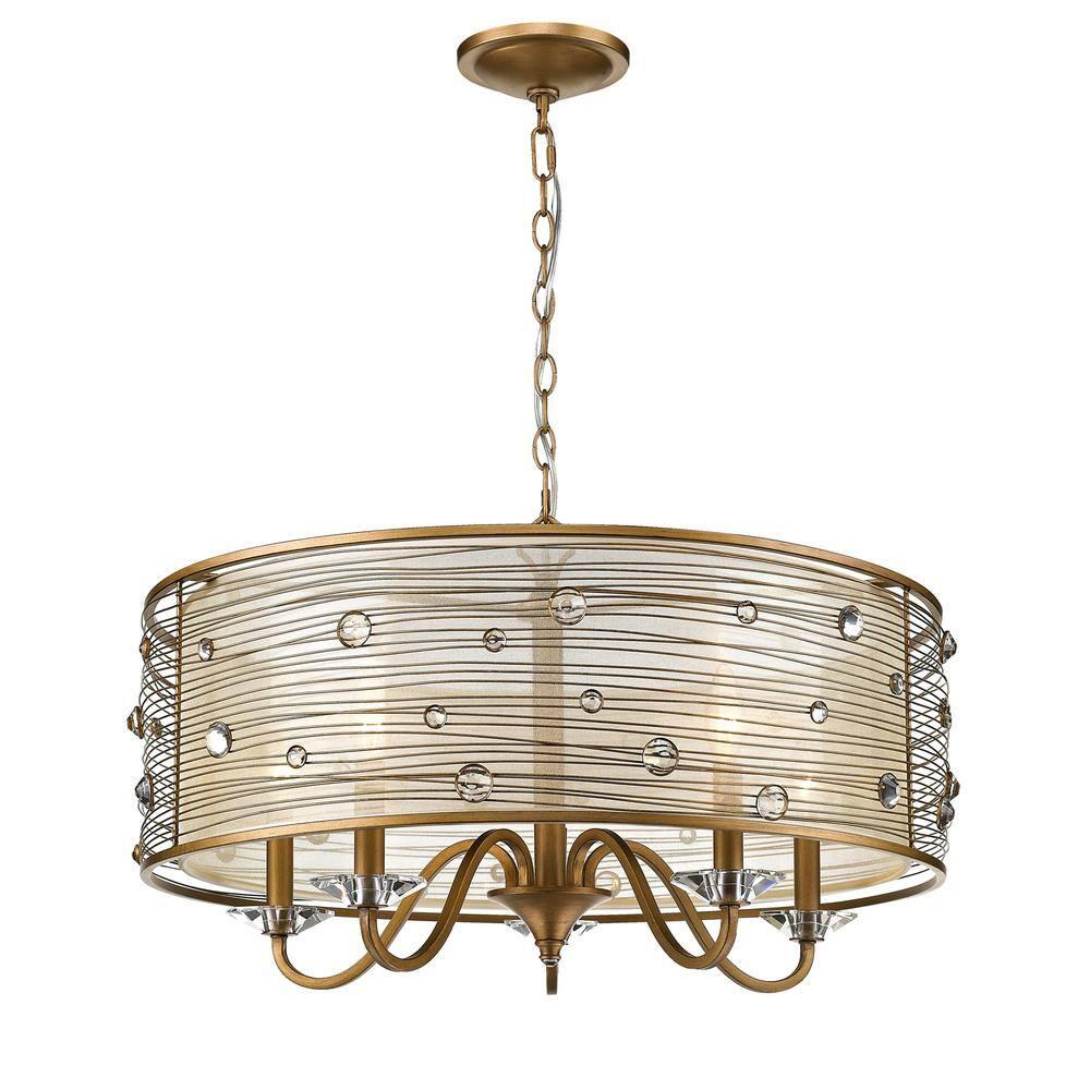 Joia 5-Light Chandelier in Peruvian Gold with a Sheer Filigree Shade