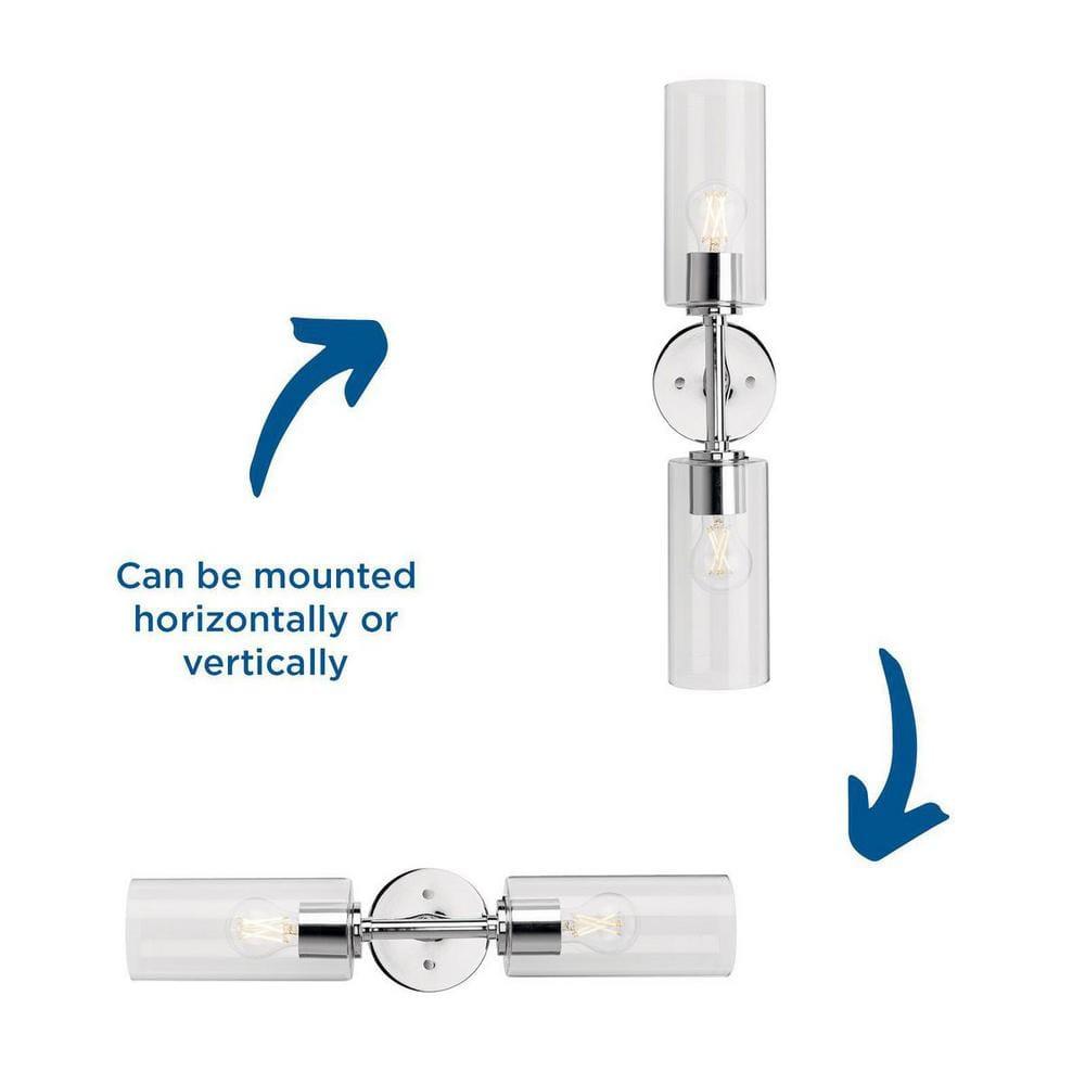 Progress Lighting Cofield 2-Light Wall Bracket, Polished Chrome, Cylindrical Glass Shade