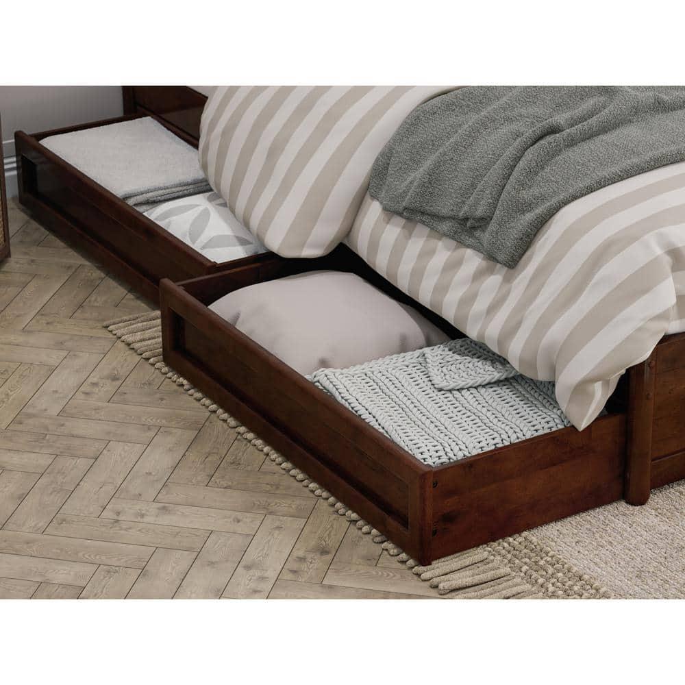 Barcelona King Solid Wood Panel Platform Bed with Storage Drawers in Walnut