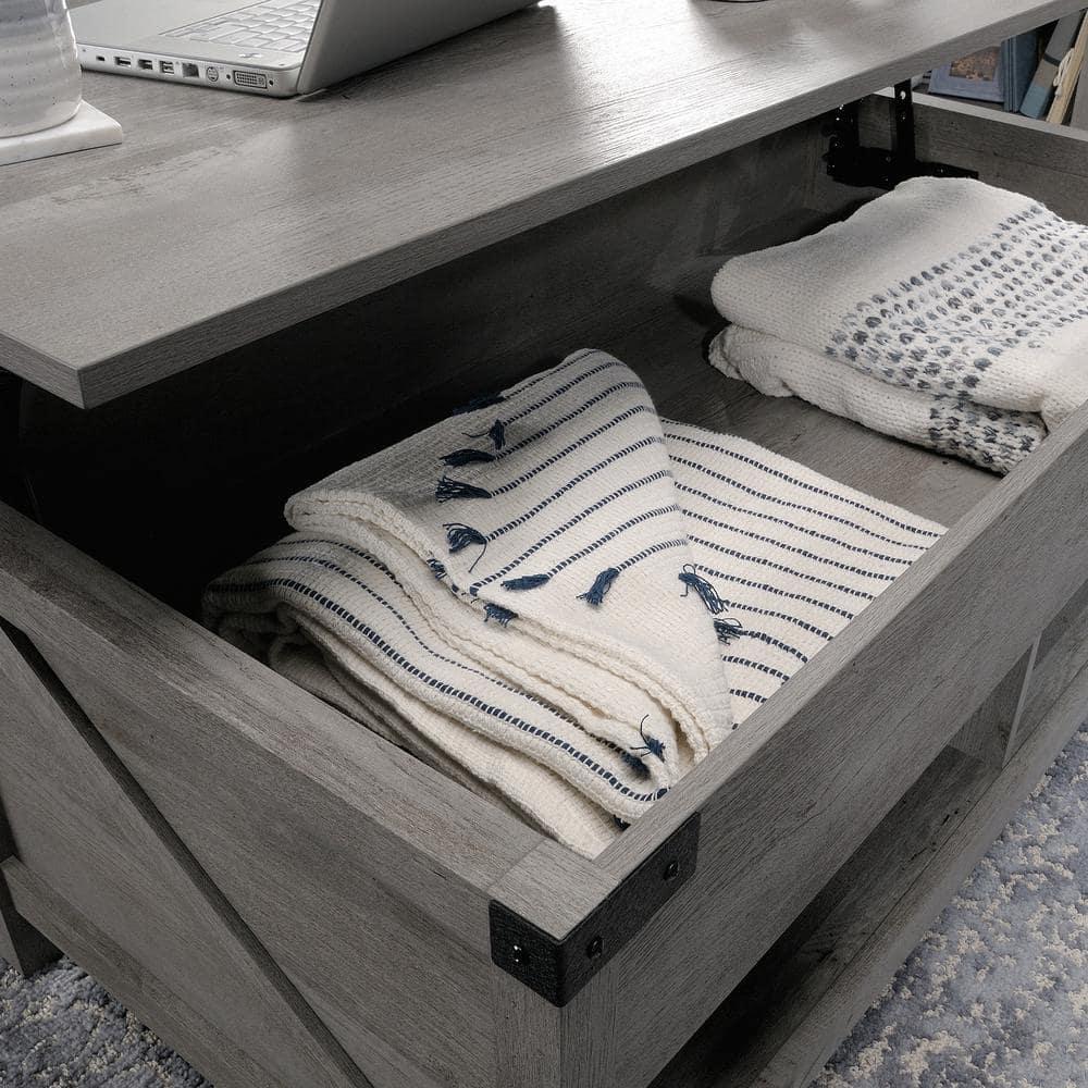Bridge Acre Rustic Farmhouse Lift Top Coffee Table Mystic Oak - Sauder: Rectangle Table for Living Room, Spot Clean