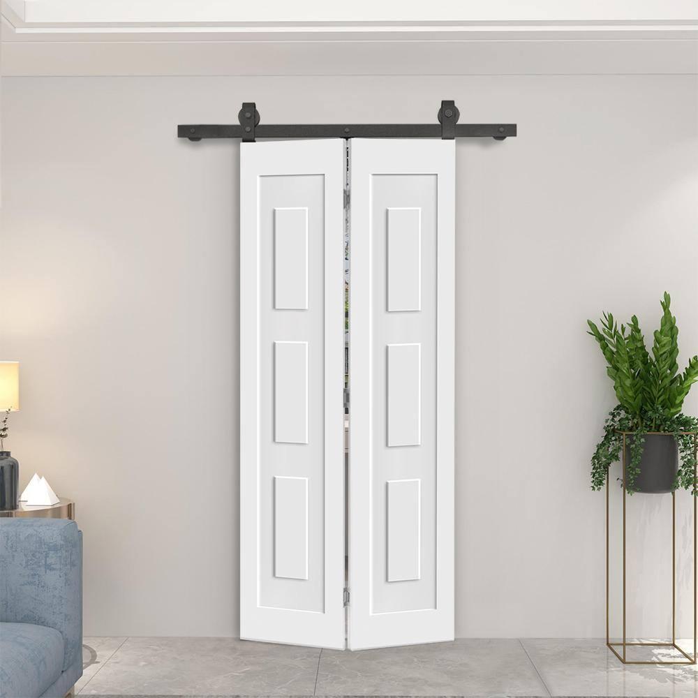 Calhome 3 Panel Shaker Composite Bi-Fold Door with Sliding Barn Door Hardware Kit