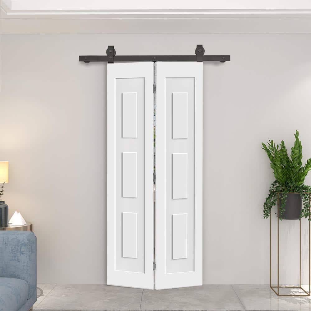 Calhome 3 Panel Shaker Composite Bi-Fold Door with Sliding Barn Door Hardware Kit