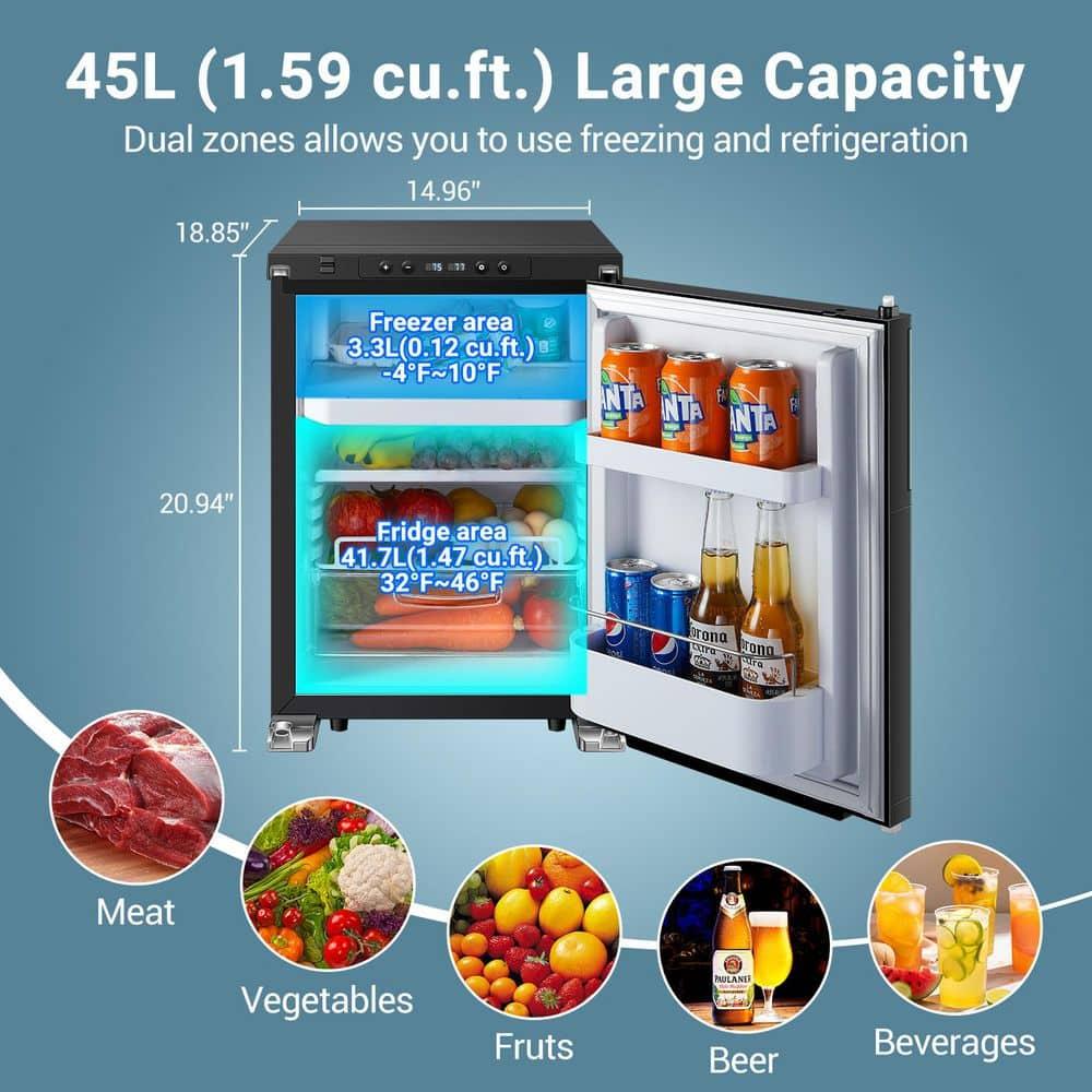 1.6 cu.ft. 45L RV Fridge and Freezer, Car Refrigerator with Lock, (-4℉-46℉) Outdoor Refrigerator in Black