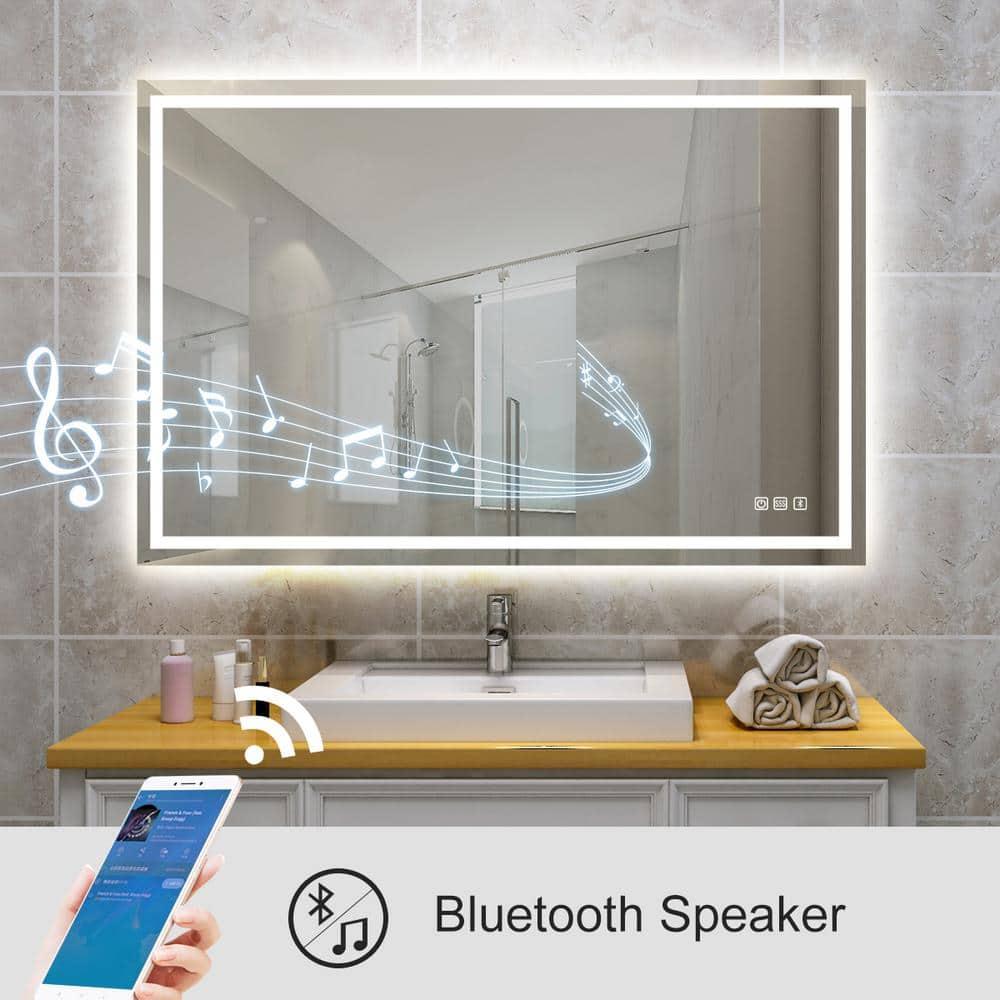 LED Lighted 32x24 Wall Mounted Frameless Rectangle Bathroom Vanity Mirror with Defogger