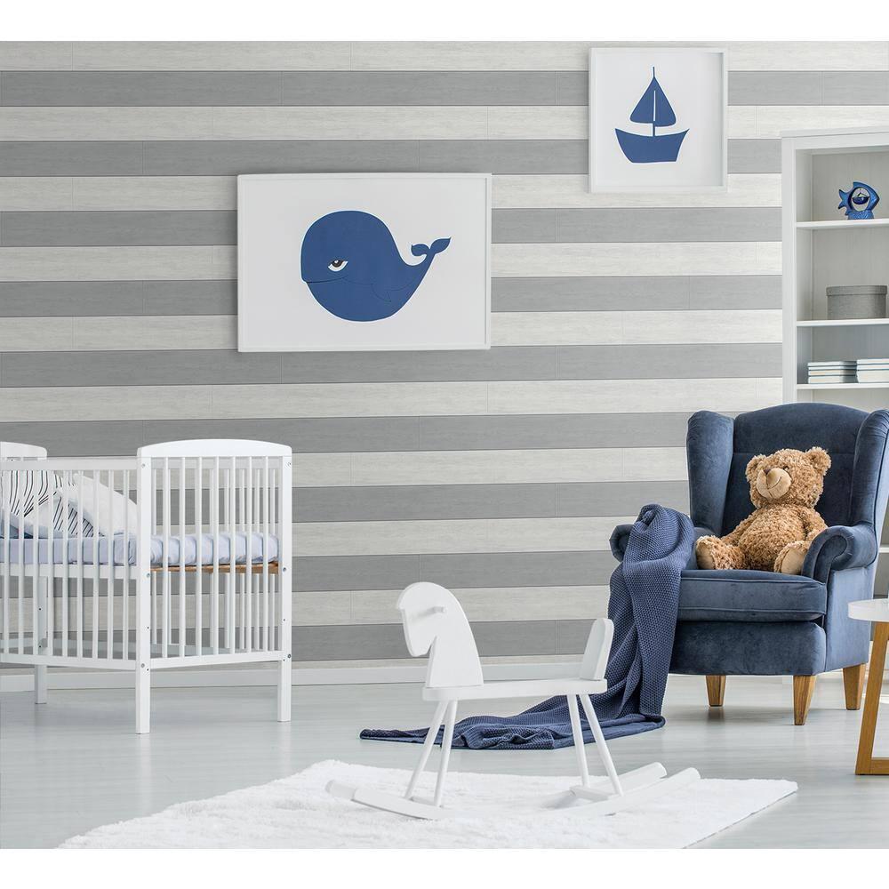 NextWall Argos Grey Two Toned Shiplap Peel and Stick Wallpaper