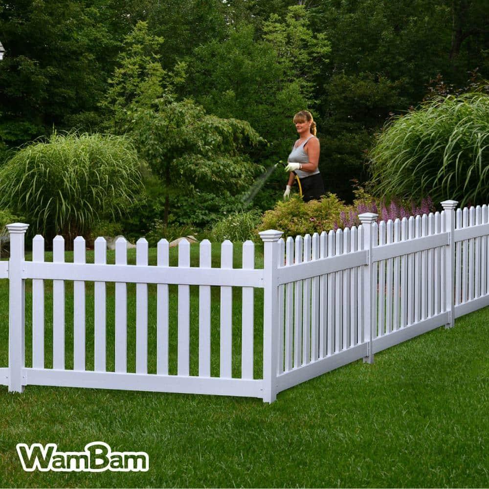 WamBam No-Dig Fence 3ft H x 6ft W (1 Panel + 1 Post) No Dig WamBam Newport Fence Kit, White Vinyl Picket Fence, Easy Install Outdoor Fence for Backyard or Patio, DIY Decorative Fencing, ZP19002