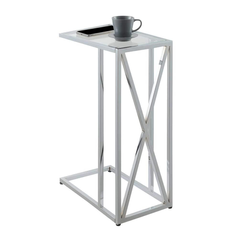 Convenience Concepts Oxford Chrome Glass C End Table in Glass & Chrome Frame