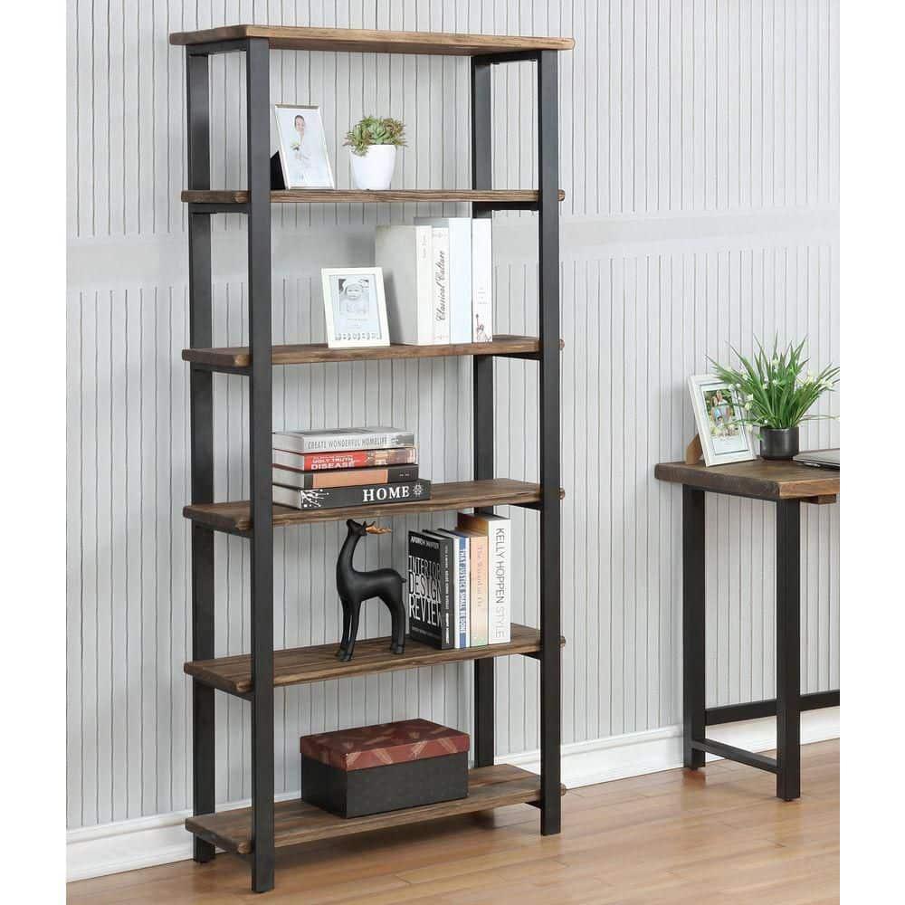 Alaterre Pomona 70"H 5-Shelf Metal and Solid Wood Bookcase