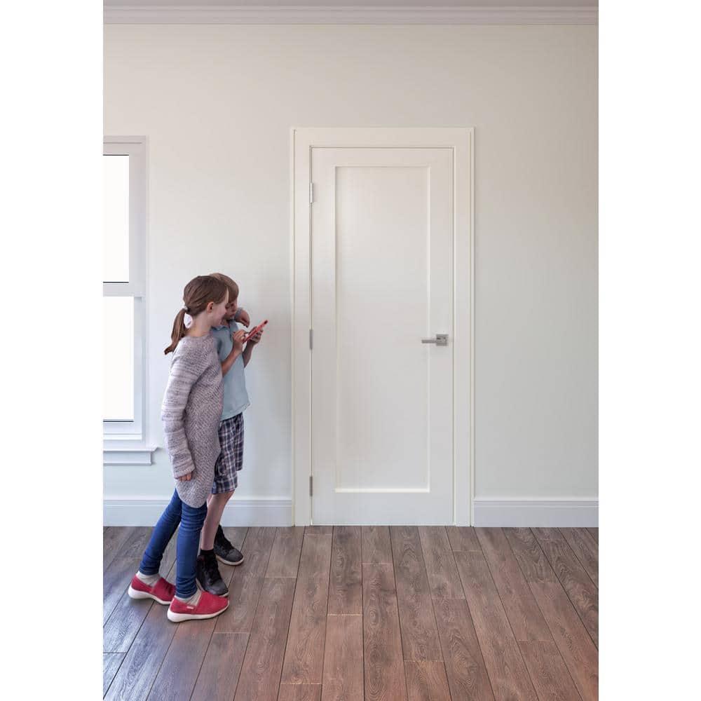 30 in. x 80 in. Left-Handed Solid Core White Primed Composite Single Pre-hung Interior Door Black Hinges