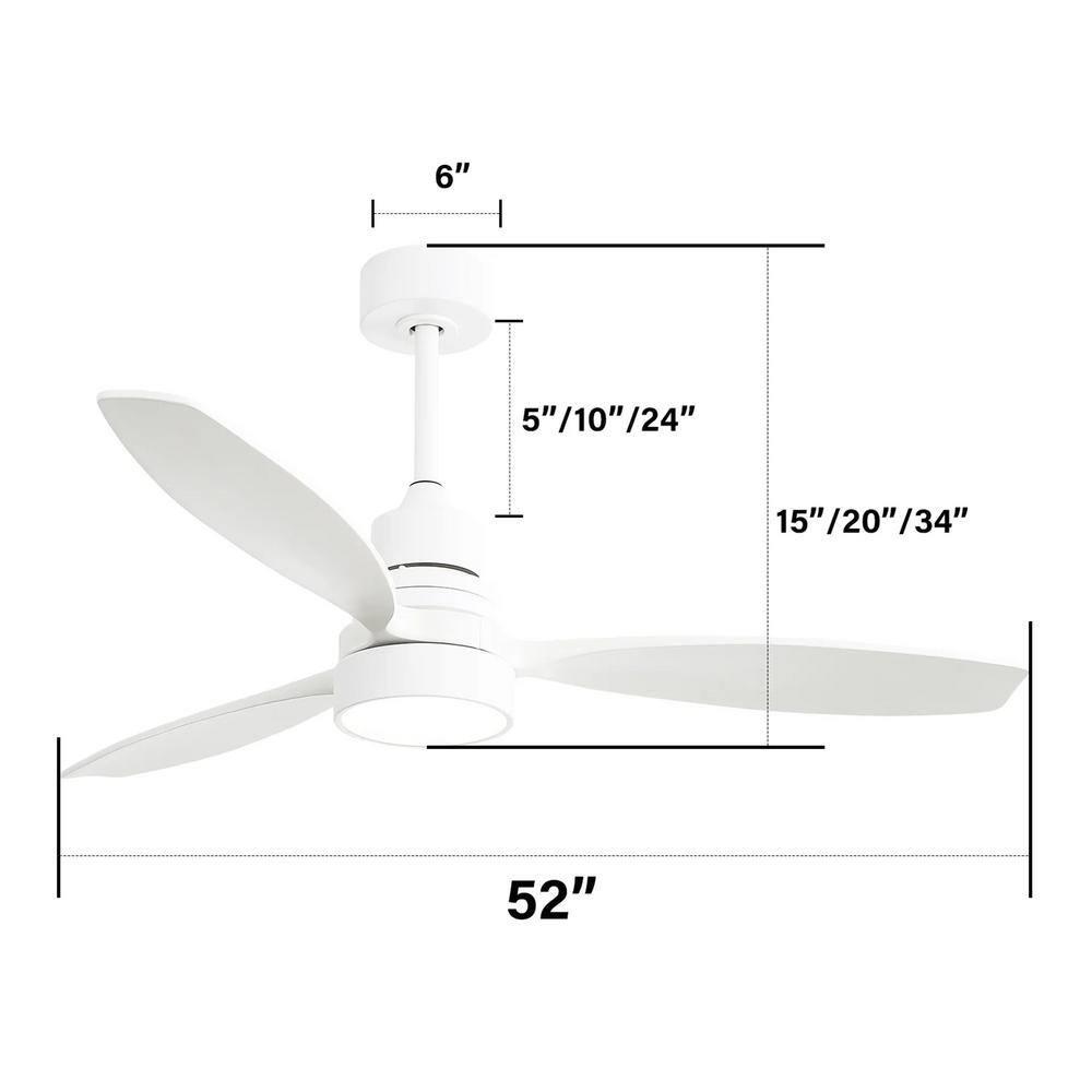 Moserein 52'' Indoor Ceiling Fan with Light and Remote Control,3 Blades,Reverse Airflow,White