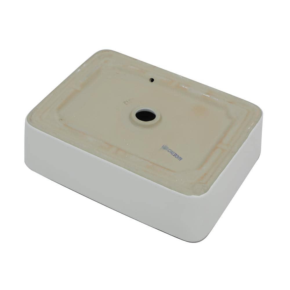 19 x 15 White Ceramic Rectangular Vessel Bathroom Sink