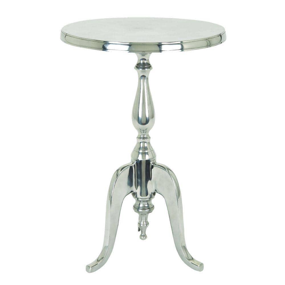 Aluminum Accent Table with Pedestal Base Silver - Benzara