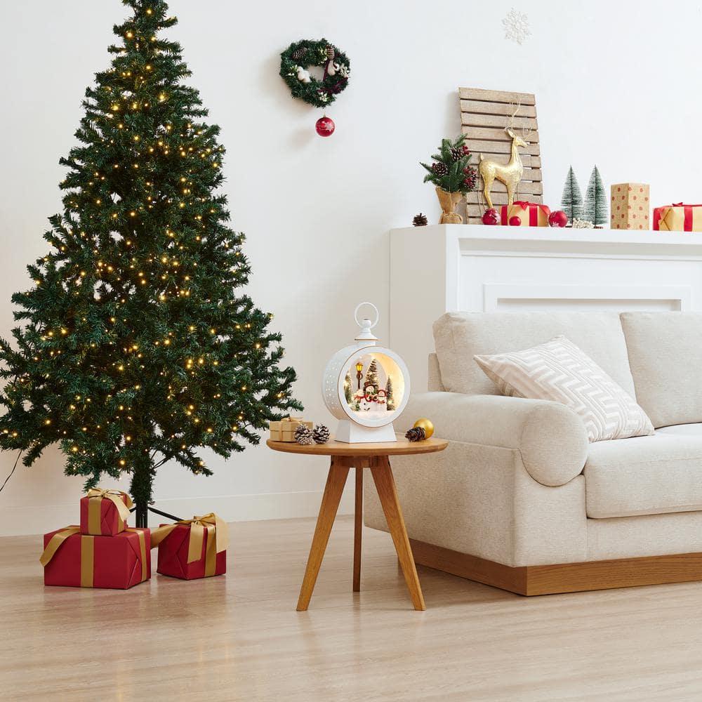 Danya B. Tabletop White Christmas Holiday Winter Snowman Scene Diorama Lighted Lantern Decoration - Oval