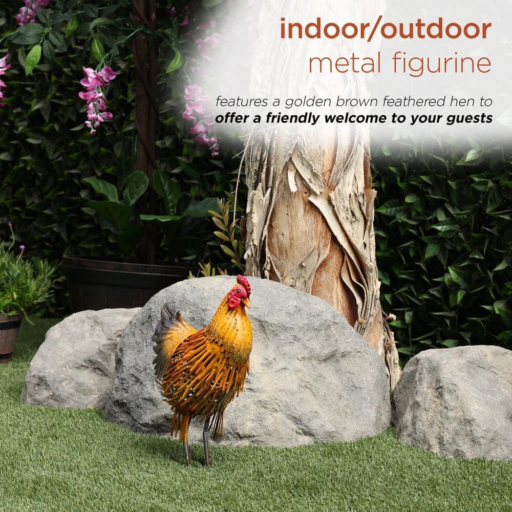 16" Indoor/Outdoor Metal Hen Decorative Garden Statue Golden Brown - Alpine Corporation: Iron Crafted Yard Art